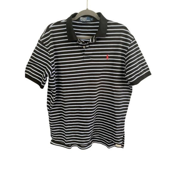 Ralph Lauren Other - Vintage Polo‎ Ralph Lauren Black And Blue Striped Shirt Mens Large Red Pony